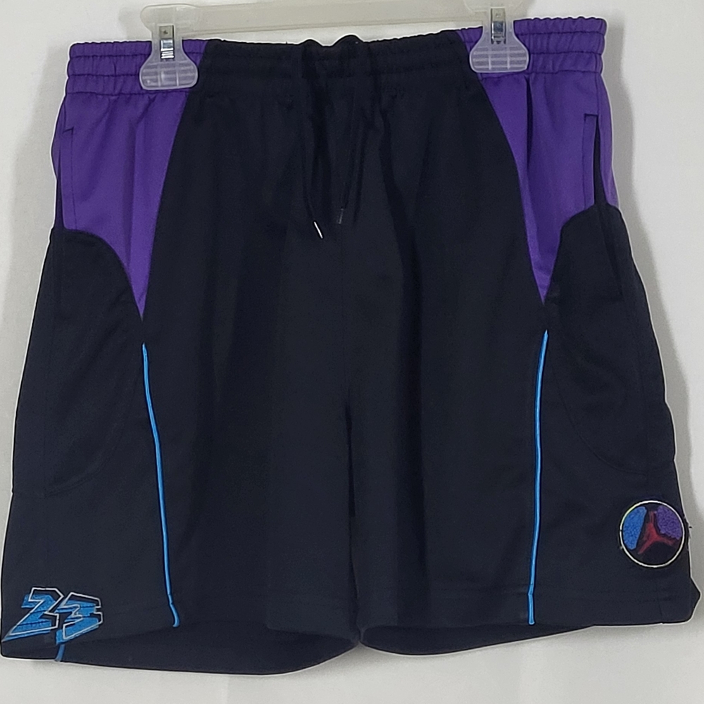 Jordan Black Shorts with Purple Panels and Blue Trim